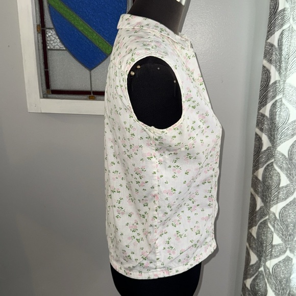 Vintage Cottagecore Floral Pin Tucked Sleeveless Blouse SZ Medium - Picture 7 of 8